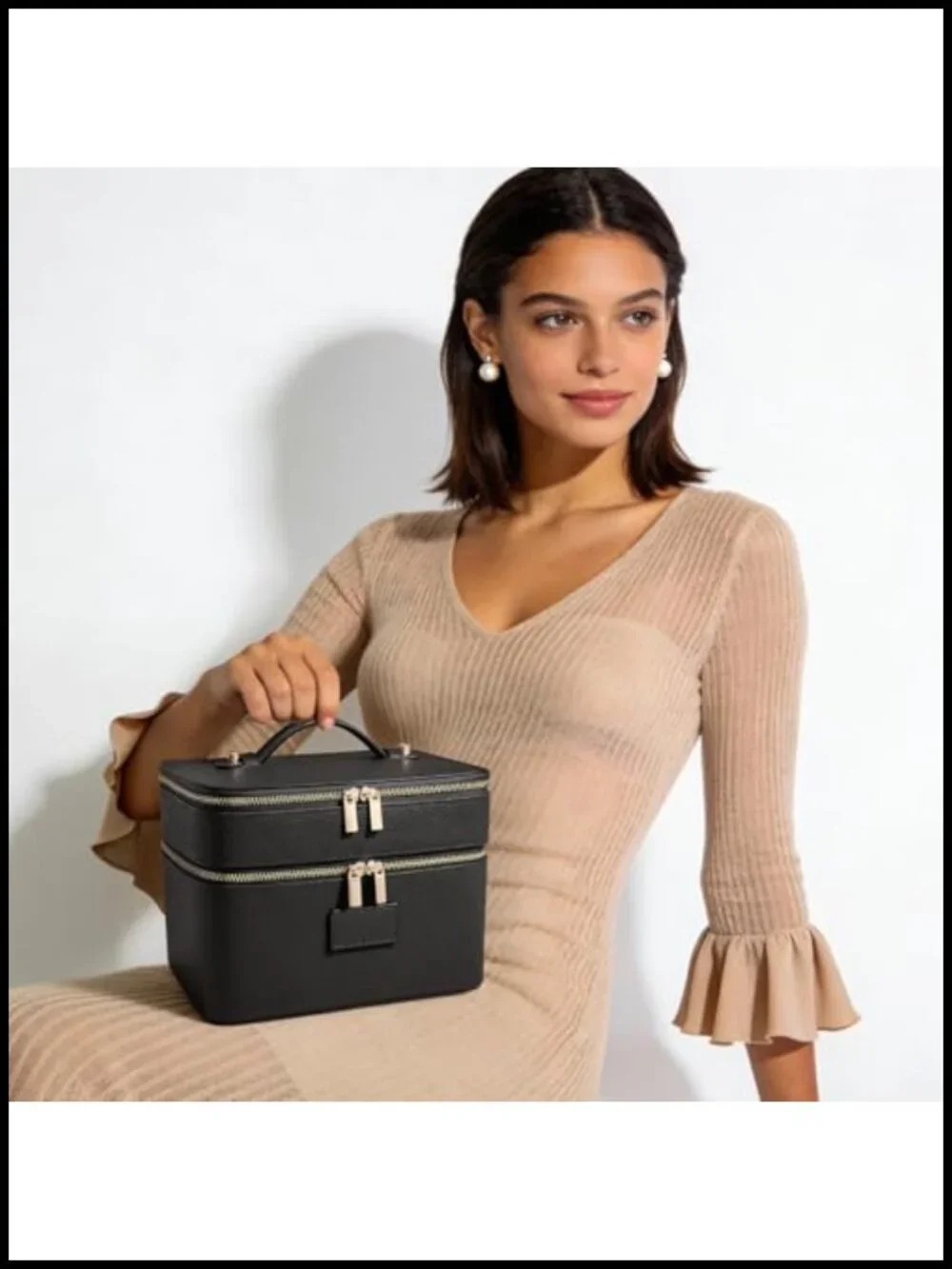 Large Double Layer PU Leather Cosmetic Bag Vanity Case Travel Toiletry Organizer